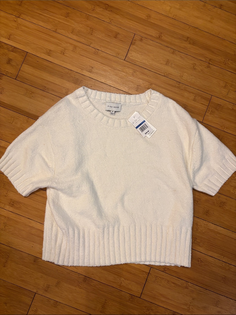 Pink Rose Cream Short-Sleeve Scoop Neck Knit Top XL